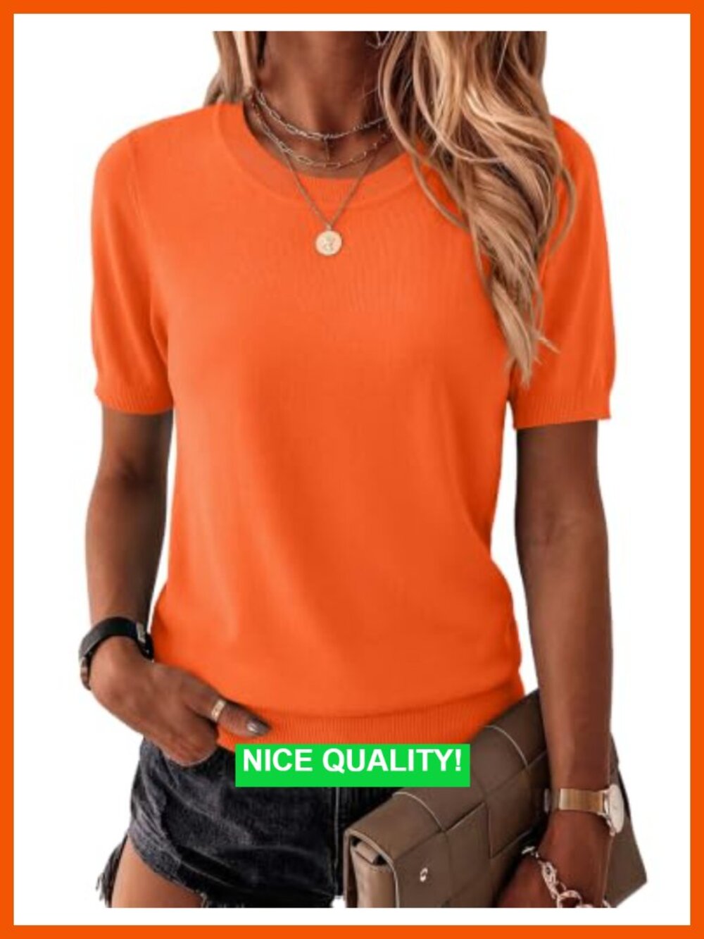 Short Sleeve Crew Neck Lightweight Pullover Sweater Loose Dressy Casual Blouse